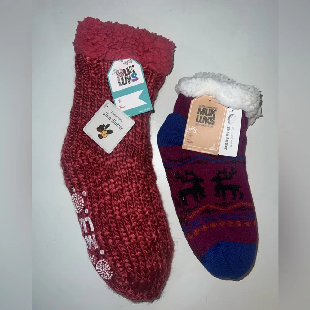MUK LUKS Patterned Cabin Slipper Socks 2 pairs Size: S/M (6-8)